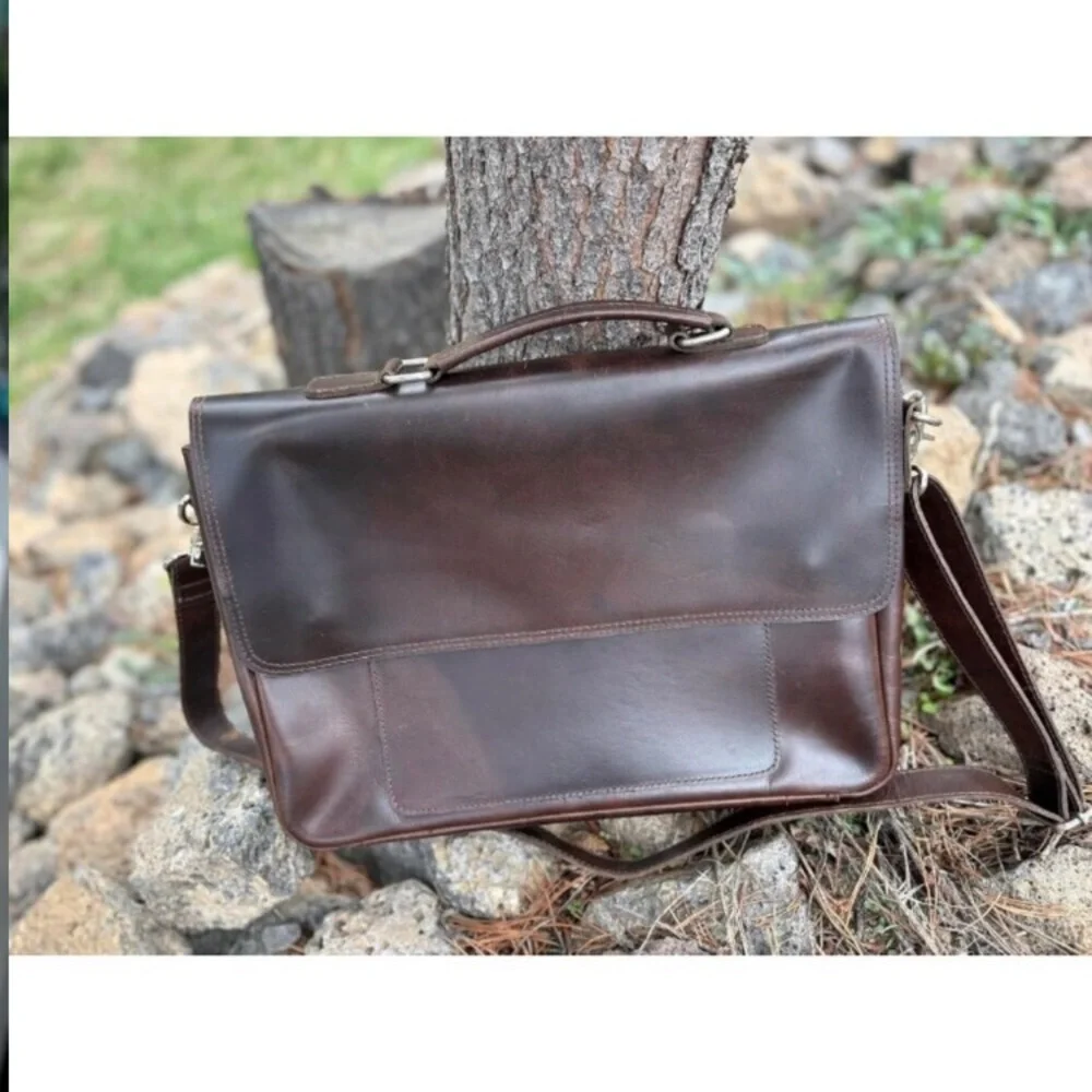 Handcrafted Full Grain Leather Briefcase for Men, Fits 15.6